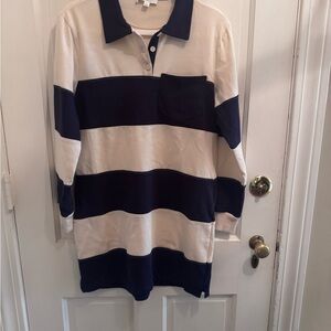 Striped Long Sleeve Dress - Navy and Cream